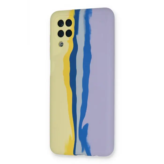 Newface Samsung Galaxy A22 Kılıf Ebruli Lansman Silikon - Sarı-Lila