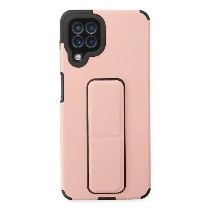 Newface Samsung Galaxy A22 Kılıf Mega Standlı Silikon - Pudra