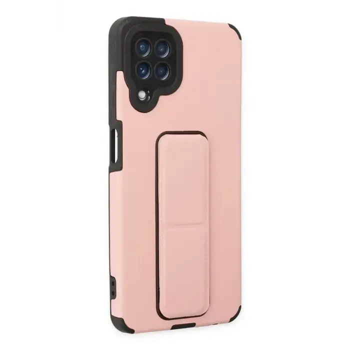 Newface Samsung Galaxy A22 Kılıf Mega Standlı Silikon - Pudra