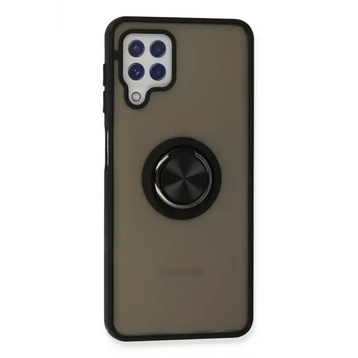 Newface Samsung Galaxy A22 Kılıf Montreal Yüzüklü Silikon Kapak - Siyah
