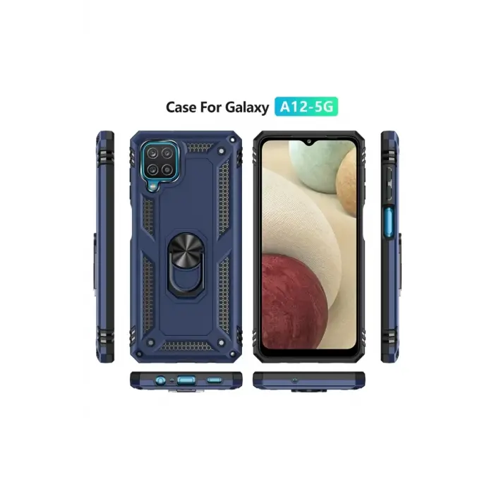 Newface Samsung Galaxy A22 Kılıf Sofya Yüzüklü Silikon Kapak - Lacivert