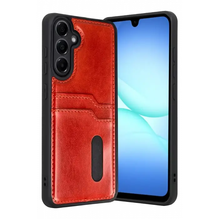 Newface Samsung Galaxy A37 5G Sara Kartvizitli Deri Kılıf - Kırmızı