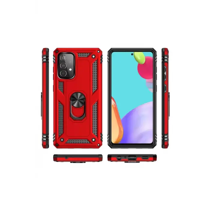 Newface Samsung Galaxy A52 Kılıf Sofya Yüzüklü Silikon Kapak - Kırmızı