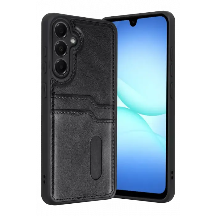 Newface Samsung Galaxy A57 5G Sara Kartvizitli Deri Kılıf - Siyah