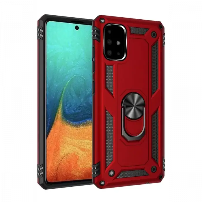 Newface Samsung Galaxy A71 Kılıf Sofya Yüzüklü Silikon Kapak - Kırmızı