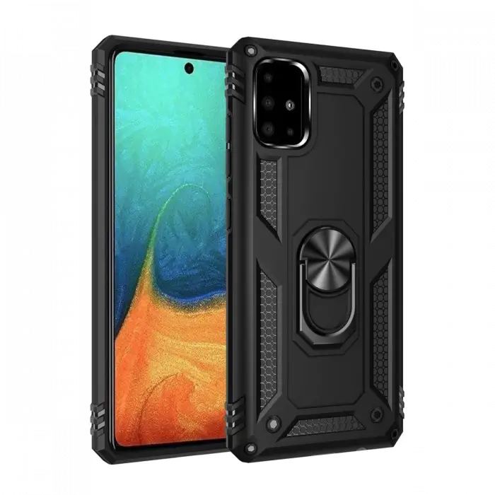 Newface Samsung Galaxy A71 Kılıf Sofya Yüzüklü Silikon Kapak - Siyah