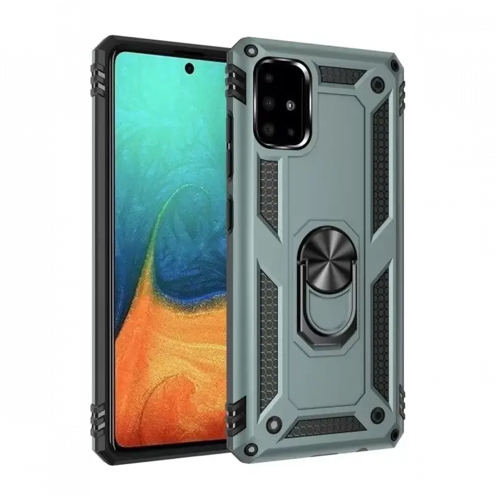 Newface Samsung Galaxy A71 Kılıf Sofya Yüzüklü Silikon Kapak - Yeşil