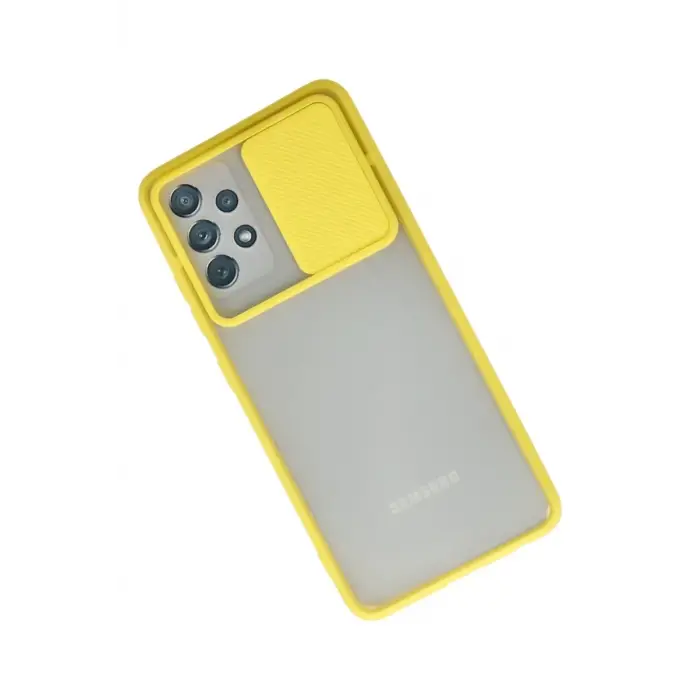 Newface Samsung Galaxy A72 Kılıf Palm Buzlu Kamera Sürgülü Silikon - Sarı