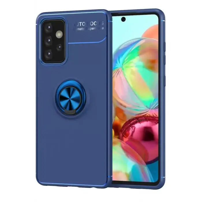 Newface Samsung Galaxy A72 Kılıf Range Yüzüklü Silikon - Mavi