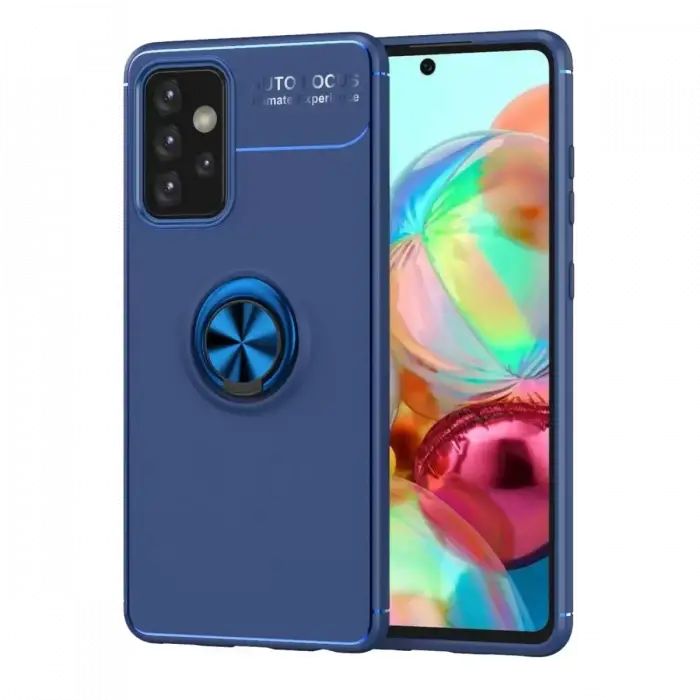 Newface Samsung Galaxy A72 Kılıf Range Yüzüklü Silikon - Mavi