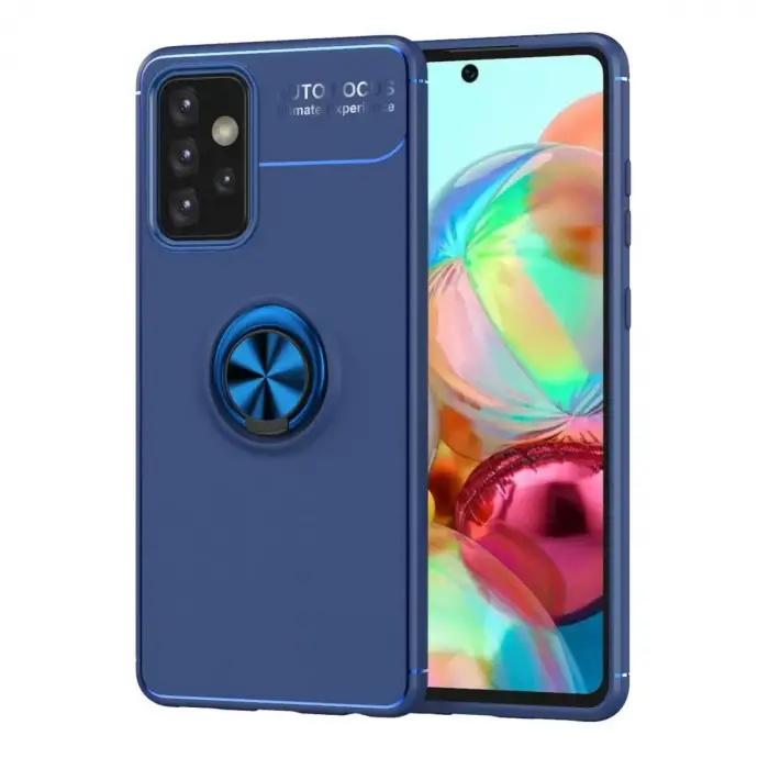 Newface Samsung Galaxy A72 Kılıf Range Yüzüklü Silikon - Mavi