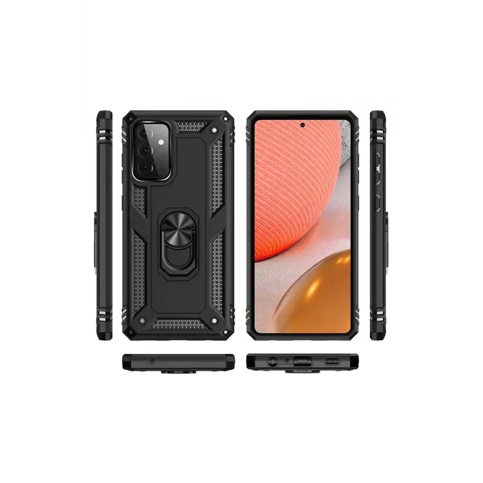 Newface Samsung Galaxy A72 Kılıf Sofya Yüzüklü Silikon Kapak - Siyah