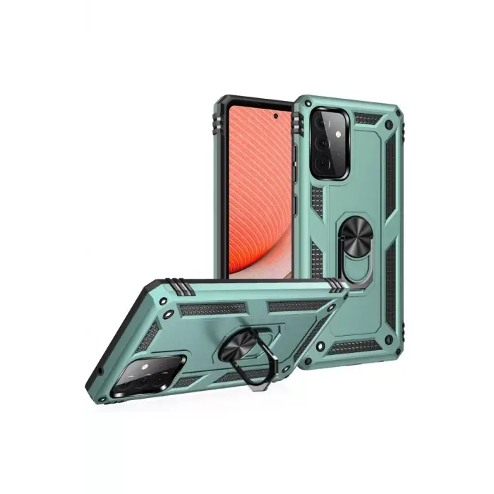 Newface Samsung Galaxy A72 Kılıf Sofya Yüzüklü Silikon Kapak - Yeşil