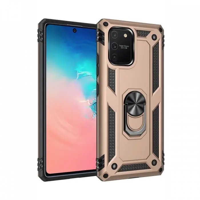 Newface Samsung Galaxy A91 / S10 Lite Kılıf Sofya Yüzüklü Silikon Kapak - Gold