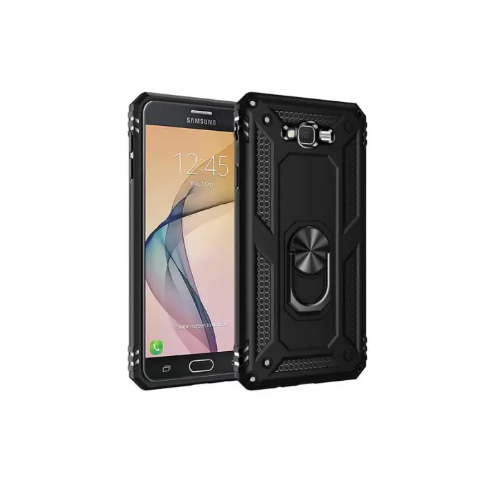 Newface Samsung Galaxy J7 Kılıf Sofya Yüzüklü Silikon Kapak - Siyah