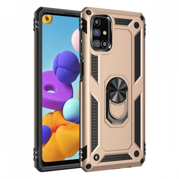 Newface Samsung Galaxy M31S Kılıf Sofya Yüzüklü Silikon Kapak - Gold