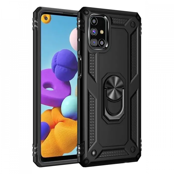 Newface Samsung Galaxy M31S Kılıf Sofya Yüzüklü Silikon Kapak - Siyah