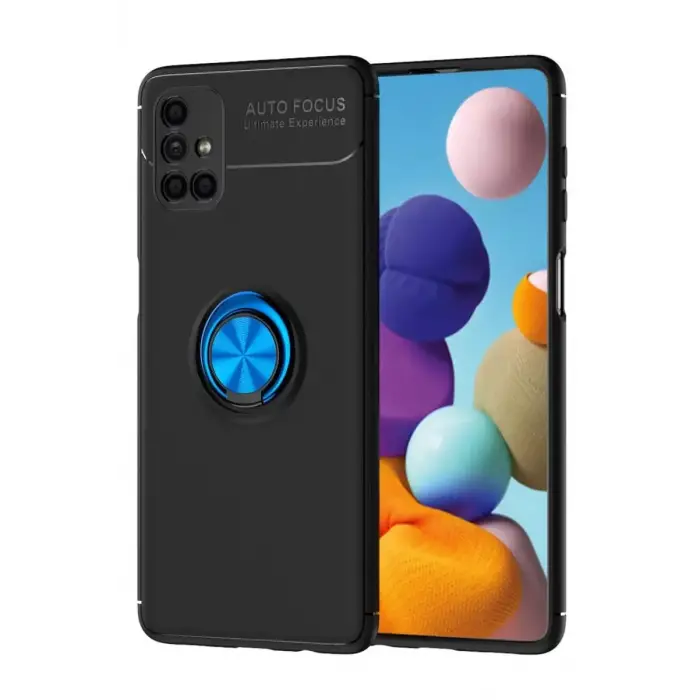 Newface Samsung Galaxy M51 Kılıf Range Yüzüklü Silikon - Siyah-Mavi