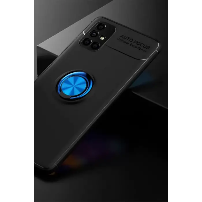 Newface Samsung Galaxy M51 Kılıf Range Yüzüklü Silikon - Siyah-Mavi