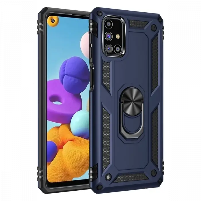 Newface Samsung Galaxy M51 Kılıf Sofya Yüzüklü Silikon Kapak - Lacivert