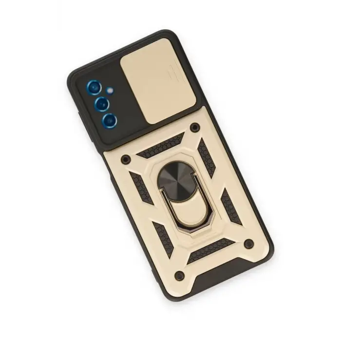 Newface Samsung Galaxy M52 5G Kılıf Pars Lens Yüzüklü Silikon - Gold