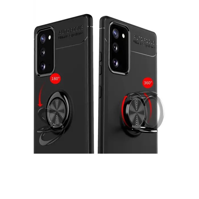 Newface Samsung Galaxy Note 20 Kılıf Range Yüzüklü Silikon - Siyah-Gold