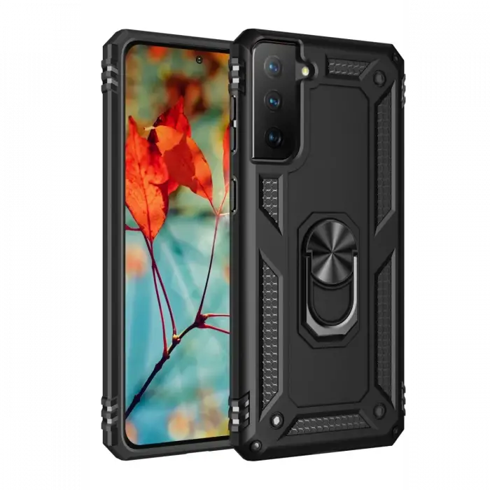 Newface Samsung Galaxy S21 Kılıf Sofya Yüzüklü Silikon Kapak - Siyah