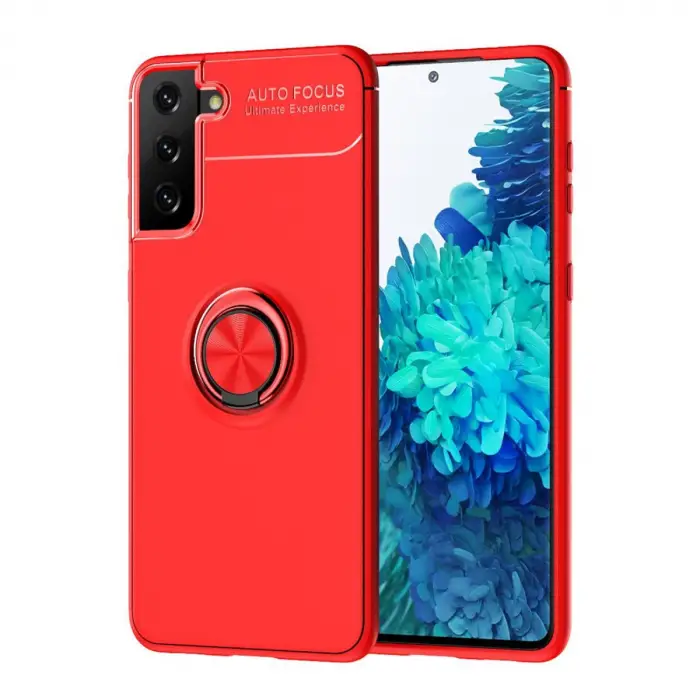 Newface Samsung Galaxy S21 Plus Kılıf Range Yüzüklü Silikon - Kırmızı