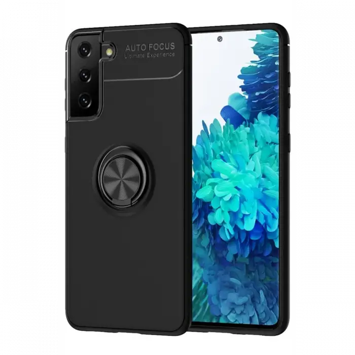 Newface Samsung Galaxy S21 Plus Kılıf Range Yüzüklü Silikon - Siyah