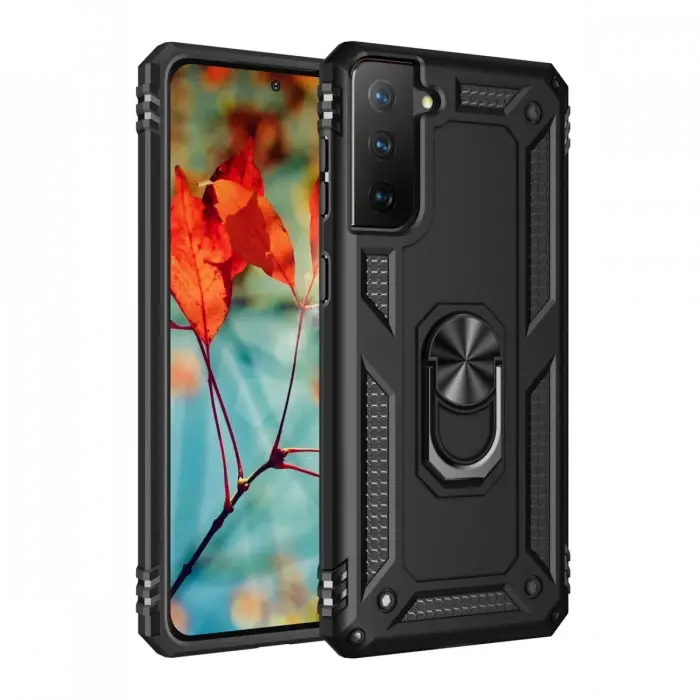 Newface Samsung Galaxy S21 Plus Kılıf Sofya Yüzüklü Silikon Kapak - Siyah