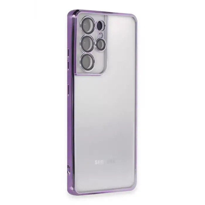 Newface Samsung Galaxy S21 Ultra Kılıf Razer Lensli Silikon - Mor