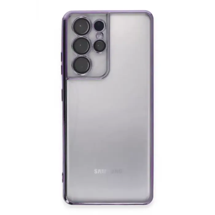 Newface Samsung Galaxy S21 Ultra Kılıf Razer Lensli Silikon - Mor
