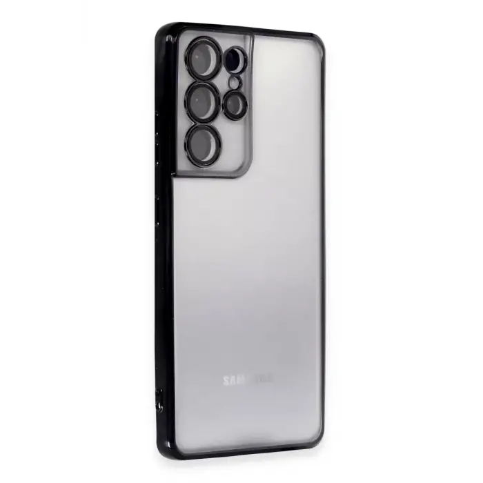 Newface Samsung Galaxy S21 Ultra Kılıf Razer Lensli Silikon - Siyah