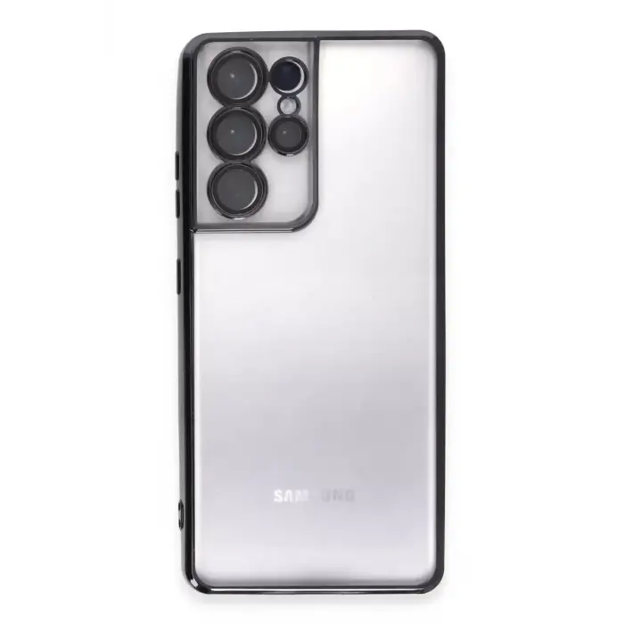Newface Samsung Galaxy S21 Ultra Kılıf Razer Lensli Silikon - Siyah
