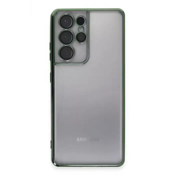 Newface Samsung Galaxy S21 Ultra Kılıf Razer Lensli Silikon - Yeşil
