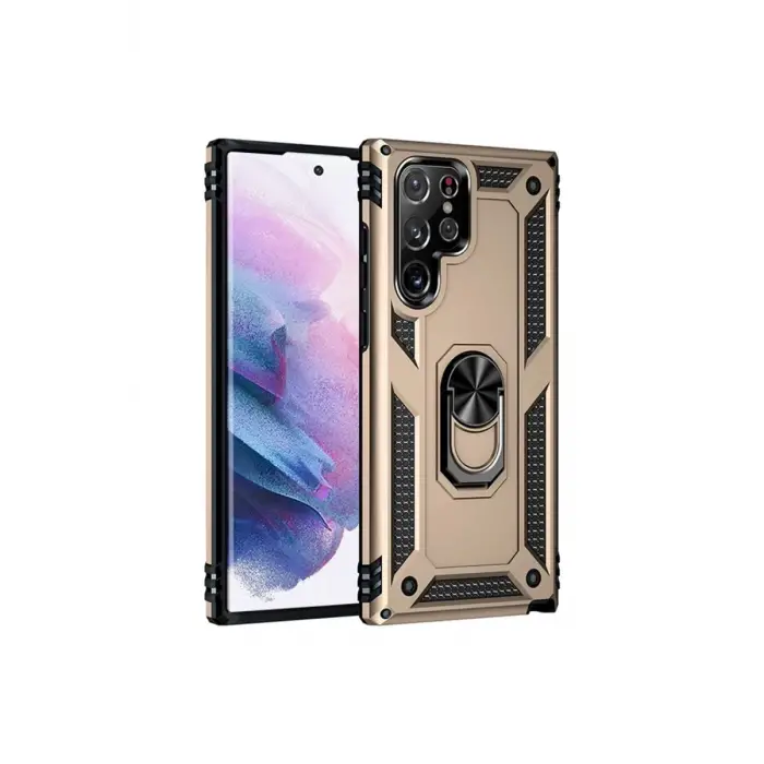 Newface Samsung Galaxy S21 Ultra Kılıf Sofya Yüzüklü Silikon Kapak - Gold