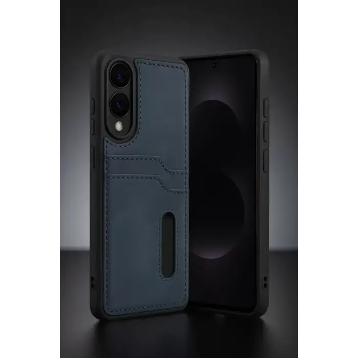 Newface Samsung Galaxy S25 Edge Sara Kartvizitli Deri Kılıf - Siyah