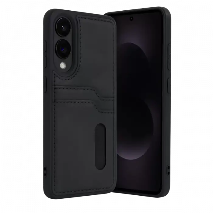 Newface Samsung Galaxy S25 Edge Sara Kartvizitli Deri Kılıf - Siyah