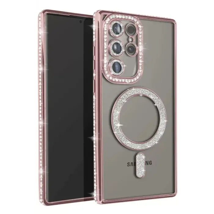 Newface Samsung Galaxy S25 Ultra Kılıf Joke Simli Magneticsafe Kılıf - Pembe