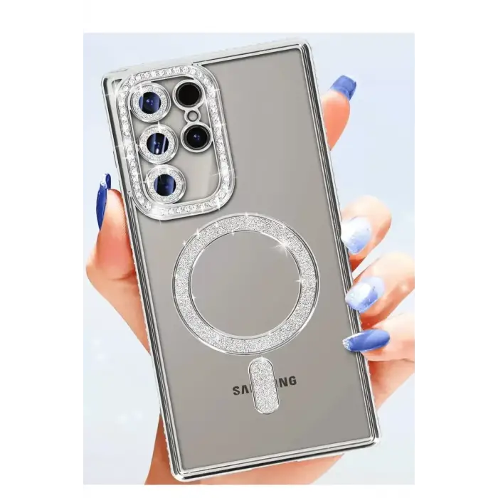 Newface Samsung Galaxy S25 Ultra Kılıf Joke Simli Magneticsafe Kılıf - Pembe