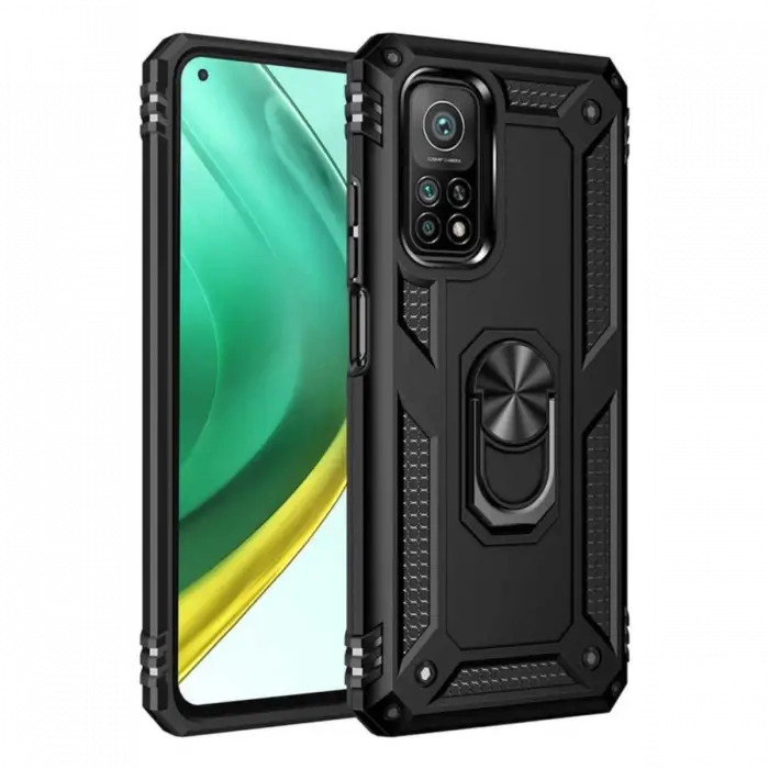 Newface Xiaomi Mi 10T Pro Kılıf Sofya Yüzüklü Silikon Kapak - Siyah