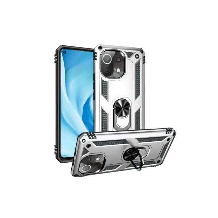 Newface Xiaomi Mİ 11 Lite Kılıf Sofya Yüzüklü Silikon Kapak - Gümüş