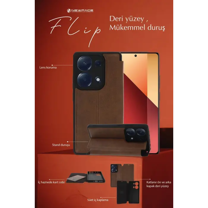 Newface Xiaomi Redmi 13C Kılıf Flip Cover - Taba