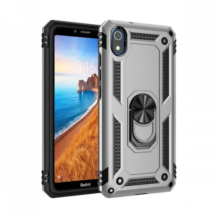 Newface Xiaomi Redmi 7A Kılıf Sofya Yüzüklü Silikon Kapak - Gümüş