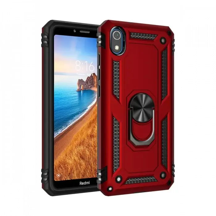 Newface Xiaomi Redmi 7A Kılıf Sofya Yüzüklü Silikon Kapak - Kırmızı