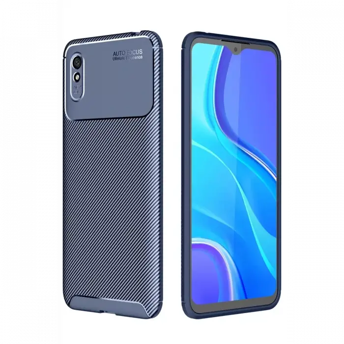 Newface Xiaomi Redmi 9A Kılıf Auto Focus Karbon Kapak - Lacivert
