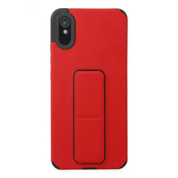 Newface Xiaomi Redmi 9A Kılıf Mega Standlı Silikon - Kırmızı