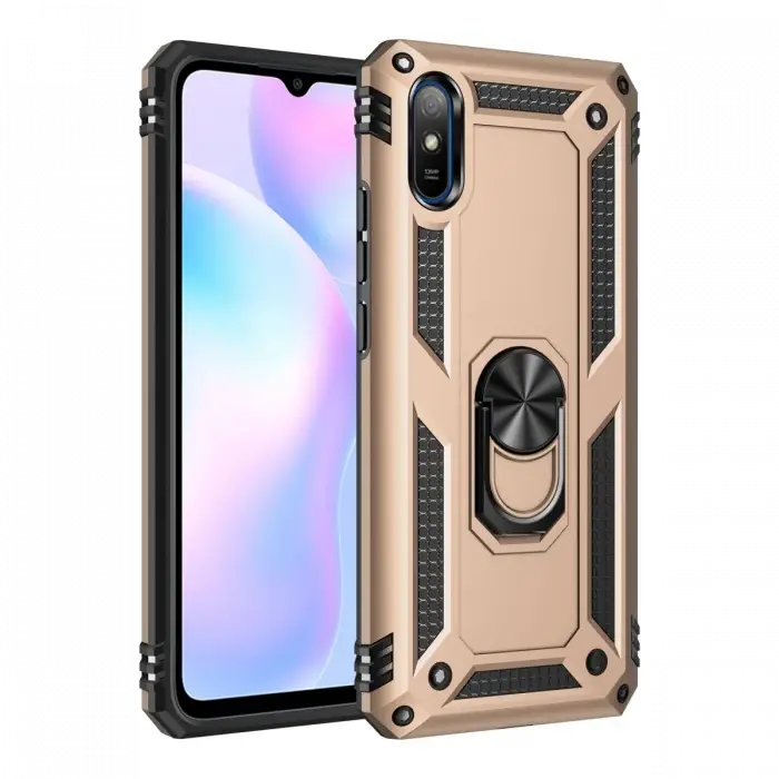 Newface Xiaomi Redmi 9A Kılıf Sofya Yüzüklü Silikon Kapak - Gold