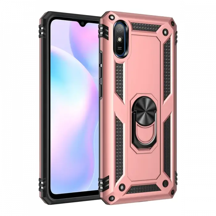 Newface Xiaomi Redmi 9A Kılıf Sofya Yüzüklü Silikon Kapak - Rose