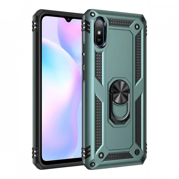 Newface Xiaomi Redmi 9A Kılıf Sofya Yüzüklü Silikon Kapak - Yeşil
